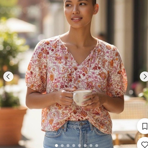 Knox Rose Tops - Knox Rose Vibrant Pink Coral Floral Peasant Top Boho Shirt Short Sleeve Shirt